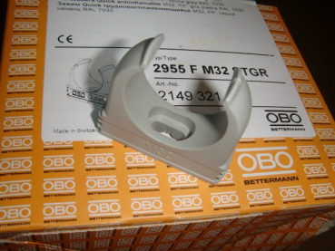 2955 F/M32 STGR OBO-Quick-Schelle / Klemmschelle M32 flammwidrig steingrau
